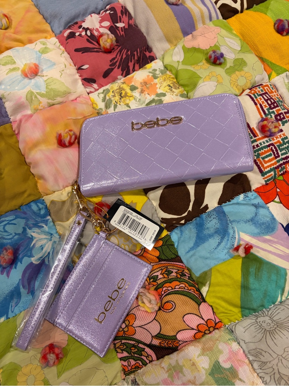bebe Lavender Quilted Zip Wallet with Matching Card Holder